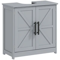 HOMCOM Farmhouse Pedestal Sink Storage Cabinet, Bathroom Sink Cabinet with 2 Barn Doors and Adjustable Shelf, Dark Gray(m-11)
