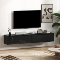 HOMCOM Wall Mounted TV Stand, Floating TV Cabinet with Storage, for TVs up to 70", High Gloss Effect, Black(m-10)