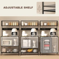 HOMCOM Baker's Rack with Charing Station, Microwave Shelf with Power Outlet, USB Charger and 5 Hooks, Black(m-5)