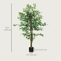 HOMCOM 5ft Artificial Tree Ficus, Indoor Fake Plant with Pot, for Home Decor(m-3)