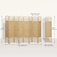 HOMCOM 8 Panel Folding Room Divider, Portable Privacy Screen, Wave Fiber Room Partition for Home Office, Natural(m-3)