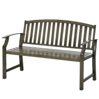 Outsunny Outdoor Garden Bench, Metal Bench, Wood Look Slatted Frame Furniture for Patio, Park, Porch, Lawn, Yard, Deck, Black(m-2)