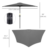 Outsunny 9.8ft Half Umbrella Semi Round Patio Parasol with Crank Handle, Top Vent for Garden, Balcony- NO BASE INCLUDED Dark Grey(m-3)
