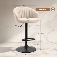 HOMCOM Modern Upholstered Adjustable Barstools with Swivel Seat, Linen Touch Fabric, Steel Frame, Footrest, ‎Beige(m-3)