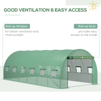 Outsunny 19.7' x 9.8' x 6.6' Plastic Greenhouse Cover Replacement, Heavy Duty Waterproof Tarp for Hoop House, Sheeting with 12 Windows, Door & Reinforcement Grid, Green(m-5)