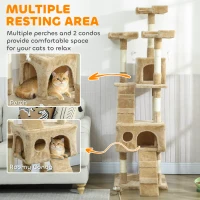 PawHut 68-inch Multi-Level Cat Scratching Tree Kitty Activity Center Post Tower Condo Pet Furniture w/ Toy Light Brown(m-6)