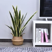Outsunny 30" Artificial Snake Plant with 21 Leaves in Pot, Decorative Fake Plant for Home, Office, and Living Room, Green(m-1)