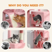 PawHut 63" Cat Tree, Multi-Level Cat Tower with Scratching Posts, Cat Condos, Bed, Platforms, Ramp, Toy Ball, Pink(m-6)
