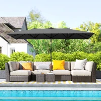 Outsunny Double-Sided Patio Umbrella Parasol with Tilt, Adjustable Height, Vents and 12 Ribs, for Garden, Deck, Grey(m-8)