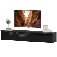 HOMCOM Wall Mounted TV Stand, Floating TV Cabinet with Storage, for TVs up to 70", High Gloss Effect, Black(m-2)