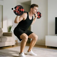 Soozier 44lbs Adjustable Barbell Weight Set, Solid One-Piece Barbell Bar and Weights for Home Gym Weight Lifting Strength Training Exercise, Max Load 110 lbs, Black and Red(m-10)