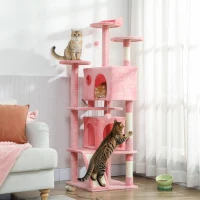 PawHut 63" Cat Tree, Multi-Level Cat Tower with Scratching Posts, Cat Condos, Bed, Platforms, Ramp, Toy Ball, Pink(m-1)