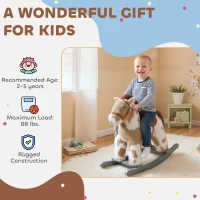 Qaba Rocking Horse, Kids Plush Horse Rocker with Rabbit Toy and Realistic Neigh for Toddlers 2–5 Years Old, Brown(m-9)