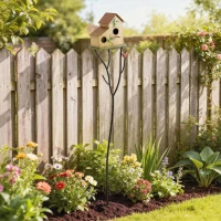 Outsunny 57" Outdoor Bird House with Pole, Metal Bird Houses for Outside, Double-Hole Birdhouse Outdoor Decoration, Yellow(m-8)