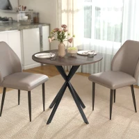 HOMCOM 31.5" Industrial Round Dining Table - Distressed Dark Brown(m-1)