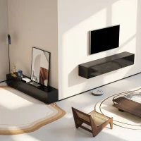 HOMCOM Floating TV Stand for TVs up to 75 Inch, 70.9" TV Cabinet, Entertainment Center with 2 Flip Doors, High Gloss Black(m-10)