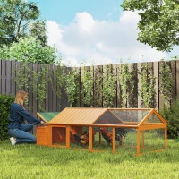 PawHut 95"L Chicken Run Large Chicken Coop with Nesting Box Wooden Roof Side Door for Outdoor 4–8 Chickens(m-1)