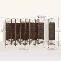 HOMCOM 8 Panel Folding Room Divider, Portable Privacy Screen, Wave Fiber Room Partition for Home Office, Brown(m-3)