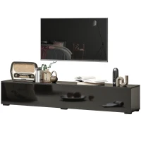 HOMCOM Floating TV Stand for TVs up to 75 Inch, 70.9" TV Cabinet, Entertainment Center with 2 Flip Doors, High Gloss Black(m-2)
