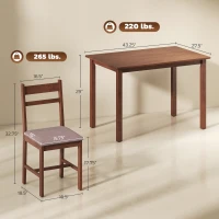 HOMCOM 5-Piece Solid Wood Dining Table Set for 4, Farmhouse Kitchen Table with Upholstered Chairs for Dining Room, Light Brown(m-3)