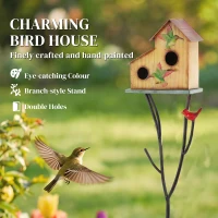 Outsunny 57" Outdoor Bird House with Pole, Metal Bird Houses for Outside, Double-Hole Birdhouse Outdoor Decoration, Yellow(m-4)
