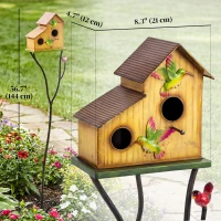 Outsunny 57" Outdoor Bird House with Pole, Metal Bird Houses for Outside, Double-Hole Birdhouse Outdoor Decoration, Yellow(m-3)