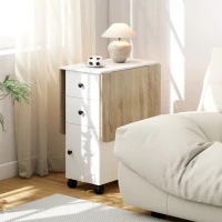 HOMCOM Drop Leaf Dining Table, Mobile Folding Table on Wheels with Drawers and Cabinet for Dining Room, Kitchen, White and Oak(m-10)