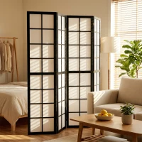 HOMCOM 4 Panel Room Divider, 5.6 ft Folding Wall Divider Room Partition for Home Office, Bedroom, Living Room, Black(m-1)