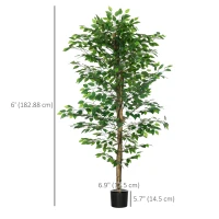 HOMCOM Set of 2 6ft Artificial Trees Ficus, Indoor Fake Plants with Pot, for Home Decor(m-3)