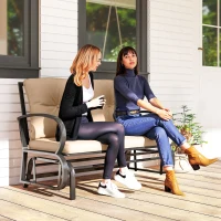 Outsunny 2-Person Outdoor Glider Chair, Patio Double Rocking Loveseat with Steel Frame and Cushions for Backyard, Garden and Porch, Khaki(m-1)