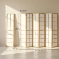 HOMCOM 6 Panel Room Divider, 5.6 ft Folding Wall Divider Room Partition for Home Office, Bedroom, Living Room, Natural Wood(m-3)