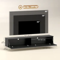 HOMCOM Wall Mounted TV Stand, Floating TV Cabinet with Storage, for TVs up to 70", High Gloss Effect, Black(m-3)