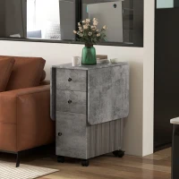 HOMCOM Drop Leaf Dining Table, Mobile Folding Table on Wheels with Drawers and Cabinet for Dining Room, Kitchen, Grey(m-9)