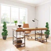 HOMCOM Set of 2 Artificial Plants, Topiary Spiral Boxwood Trees with Pot, for Home Indoor Outdoor Decor, 90cm(m-10)