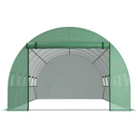 Outsunny 19.7' x 9.8' x 6.6' Plastic Greenhouse Cover Replacement, Heavy Duty Waterproof Tarp for Hoop House, Sheeting with 12 Windows, Door & Reinforcement Grid, Green(m-8)