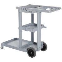 HOMCOM Janitorial Cart with 3 Shelves, Cleaning Cart on Wheels with Rubbish Bag and Mop Holders for Hotel, Housekeeping, Grey(m-7)