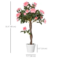 Outsunny 3FT Artificial Plant Pink Rose Floral in Pot, Fake Plant for Home Indoor Decor(m-3)