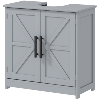 HOMCOM Farmhouse Pedestal Sink Storage Cabinet, Bathroom Sink Cabinet with 2 Barn Doors and Adjustable Shelf, Dark Gray