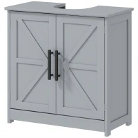 HOMCOM Farmhouse Pedestal Sink Storage Cabinet, Bathroom Sink Cabinet with 2 Barn Doors and Adjustable Shelf, Dark Gray(m-1)