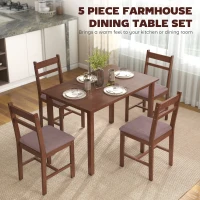 HOMCOM 5-Piece Solid Wood Dining Table Set for 4, Farmhouse Kitchen Table with Upholstered Chairs for Dining Room, Light Brown(m-4)