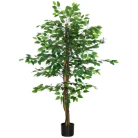 HOMCOM 5ft Artificial Tree Ficus, Indoor Fake Plant with Pot, for Home Decor(m-2)