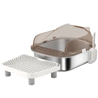 PawHut Stainless Steel Cat Litter Box with High Sided Enclosure, Step, Scoop, Non-Sticky & Anti-Urine Leakage, Easy Cleaning(m-2)