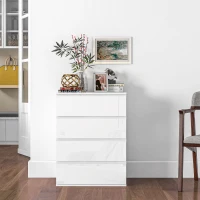 HOMCOM 4 Drawer Cabinet, High Gloss Drawer Chest for Bedroom, Chest of Drawers with Metal Runners and Groove Handles, White(m-9)