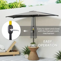 Outsunny 9.8ft Half Umbrella Semi Round Patio Parasol with Crank Handle, Top Vent for Garden, Balcony- NO BASE INCLUDED Dark Grey(m-4)