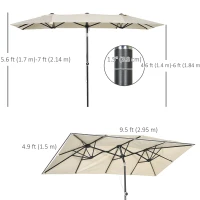 Outsunny Double-Sided Patio Umbrella Parasol with Tilt, Adjustable Height, Vents and 12 Ribs, for Garden, White(m-3)