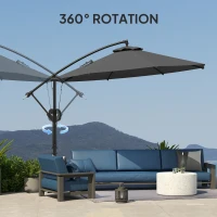 Outsunny 118.1" Patio Offset Umbrella with Cover and Wind Protection Strap,with Crank Handle and Tilt, UPF50+, Grey(m-7)