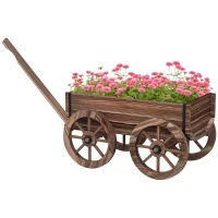 Outsunny Raised Garden Bed, Wooden Wagon Planter Boxes with Drainage Holes, for Vegetables Flowers Herbs, Carbonized(m-11)