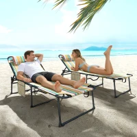 Outsunny 2 Piece Folding Chaise Lounge Pool Chairs with 5-level Reclining Back, Reading Hole, Side Pocket, Rainbow Striped(m-8)