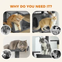 PawHut 63" Cat Tree, Multi-Level Cat Tower with Scratching Posts, Cat Condos, Bed, Platforms, Ramp, Toy Ball, Dark Grey(m-6)