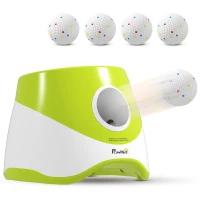 PawHut Automatic Dog Ball Launcher with 5 ETPU Tennis Balls 2.3", 3 Distance Settings 20ft, 33ft, 46ft, Green(m-2)